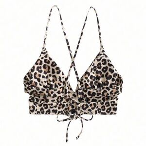 Leopard print bikini top with crisscross back NWOT Size S
